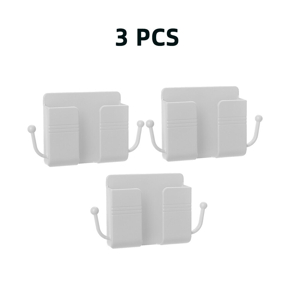 4/2/1 pcs punch-free mobile phone holder wall mount stand remote control organizer storage box charging night container rack: 3 pcs white b