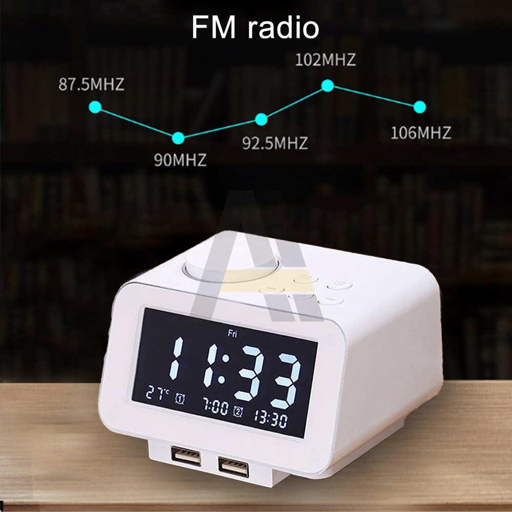 Dual USB Digital Wecker Radio Dimmen Einstellung Thermometer Multifunktions FM Radio mit Schlaf Timer