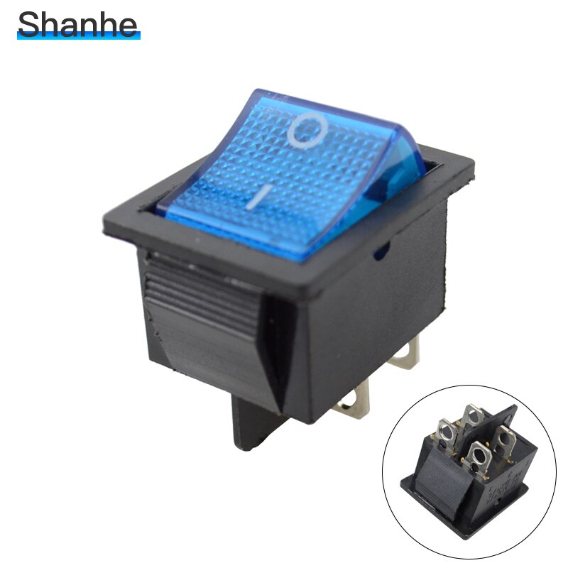 KCD4 On-Off-On 6P / On-Off 4P Latching Rocker Switch 15A 250VAC: 4pin Blue