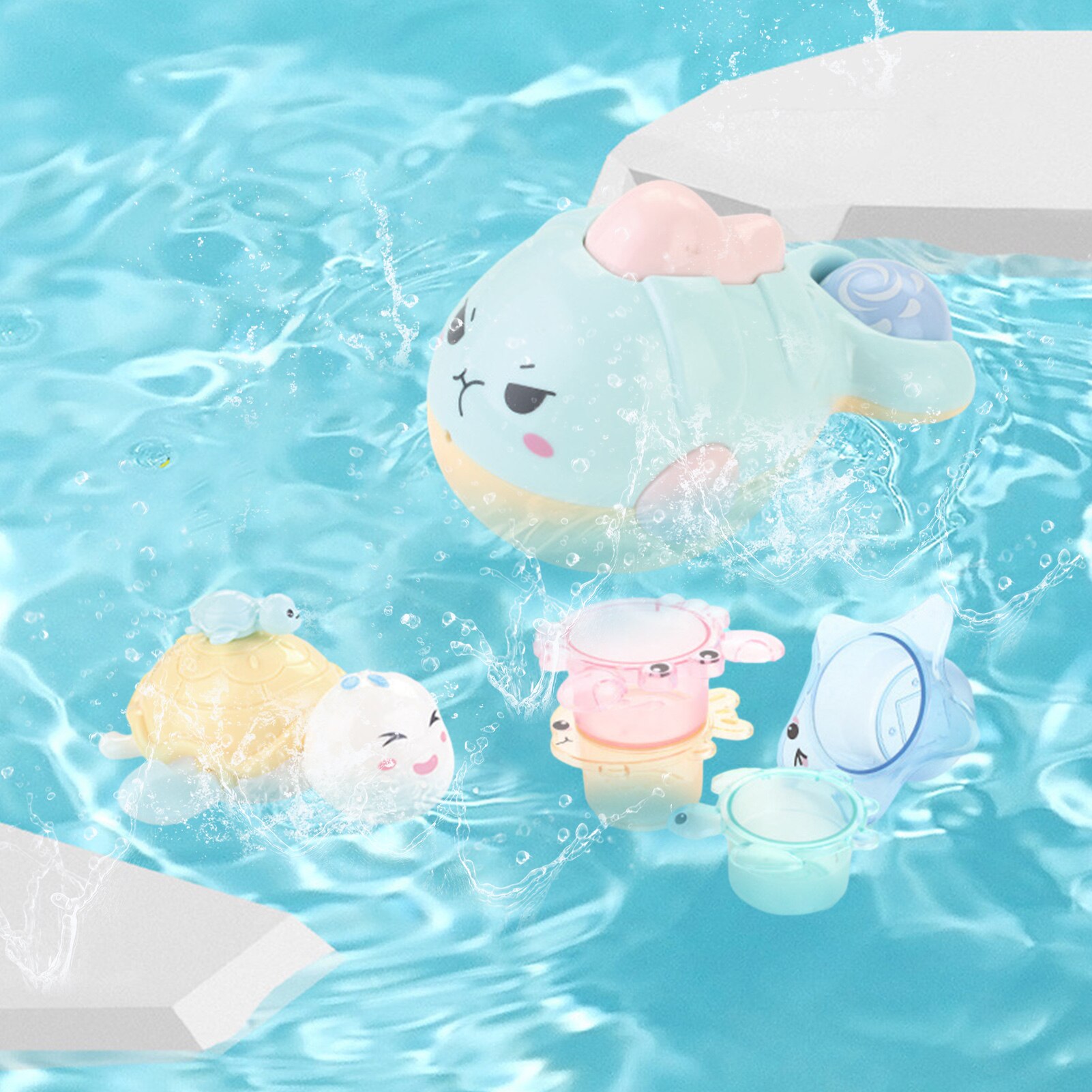 Buntes, robustes baby-badespielzeug, stapelbecher für jungen und mädchen, schwimmender badeanzug