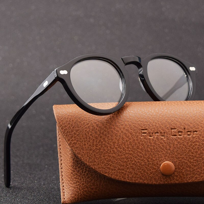Retro Round Small Acetate frame optical eyeglasses frame clear lens glasses frame women men myopia spectacles prescription frame: black