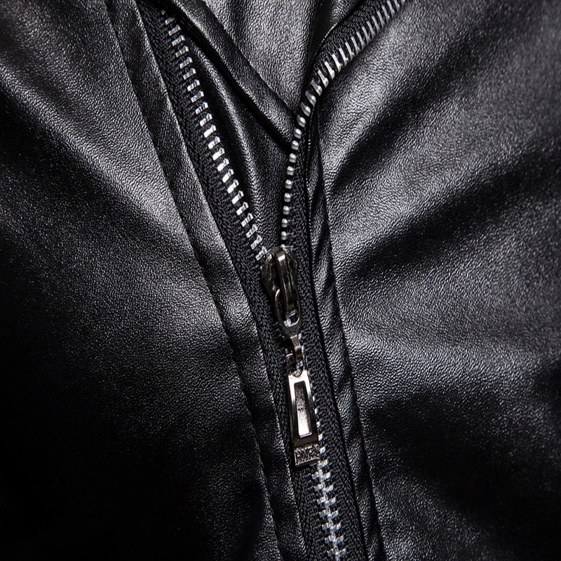 Autumn Men's Leather Jacket Button Zipper Motorcycle Leather Jacket Men Slim Fit Black Punk Jacket Male Faux Leather Coat