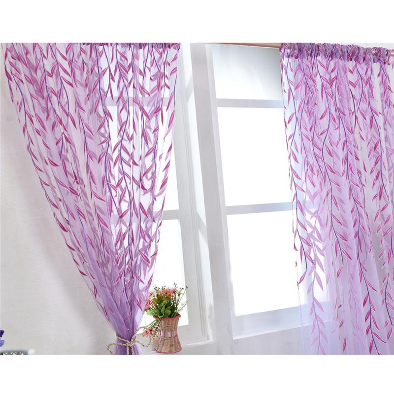 Window Screen Rod Pocket Voile Curtains with Wicker Pattern for Bedroom Living Room 100x200cm (Purple)