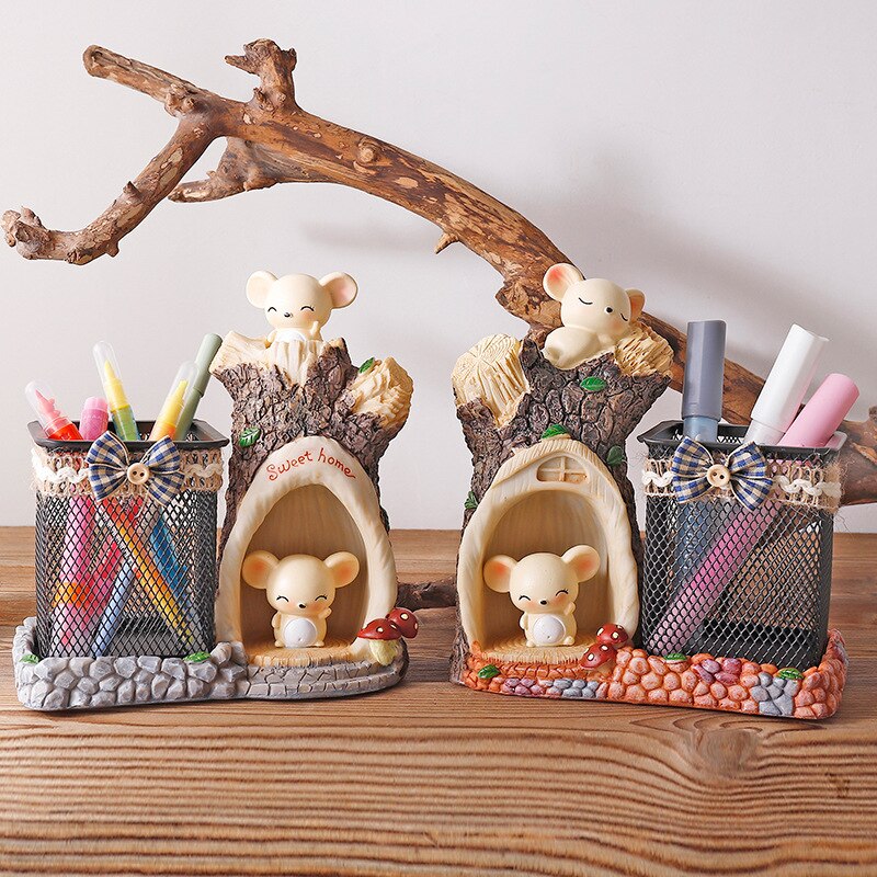 Schattige muis met grote oren, penhouderdecoratie, studentdecoratie, decoratie, harsambachten