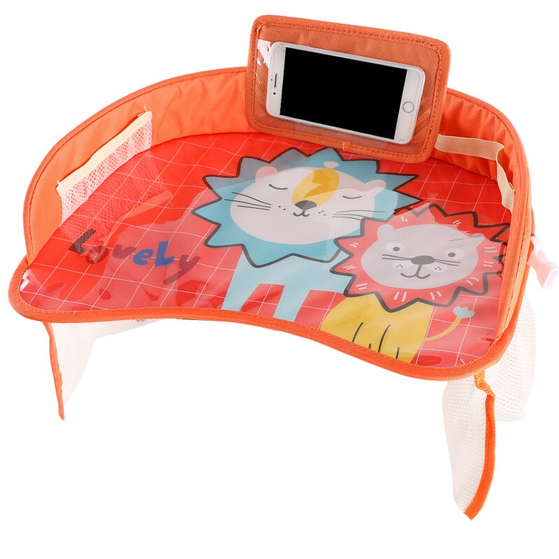 Kinderen Draagbare Plaat Tafel Voor Auto Kind Tafel Opslag Baby-autozitje Cartoon Kinderwagen Kinderen Speelgoed Voedsel Water Houder Bureau: orange lion
