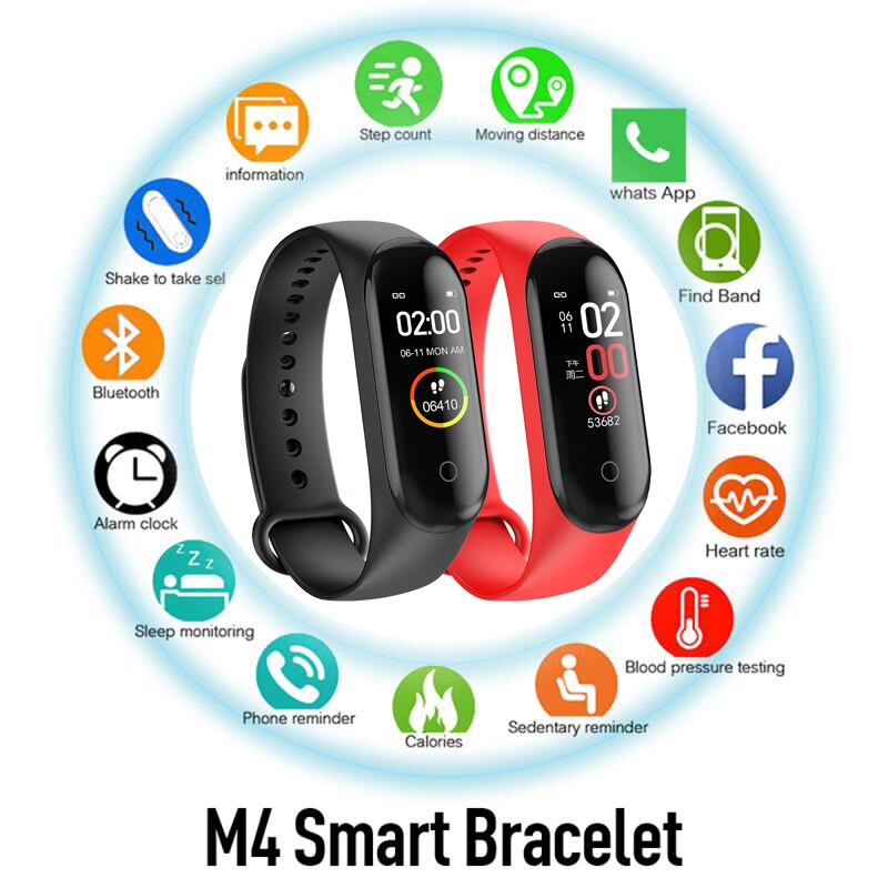 M4 Smart Horloge Band Sport Running Stappenteller M4 Smart Polsband Hartslag Waterdichte Touch Screen Bluetooth Fitness Tracker