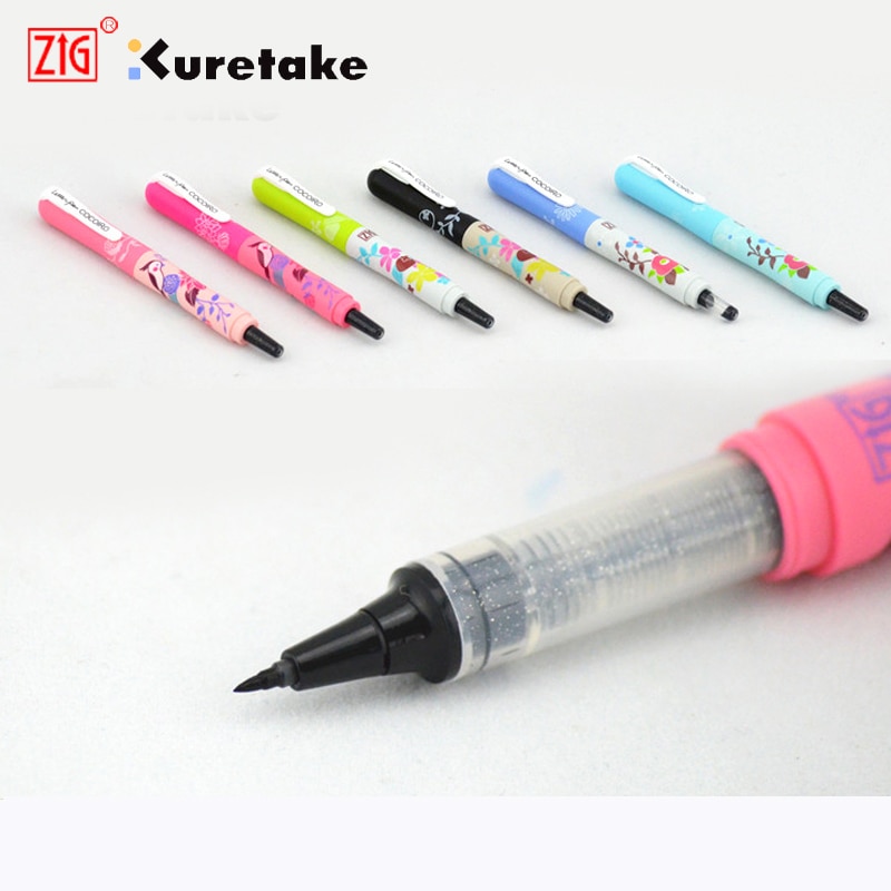 ZIG Kuretake Cocoiro-pincel de plumas para caligrafía, límite de pintura de flores, rotulador negro, Japón
