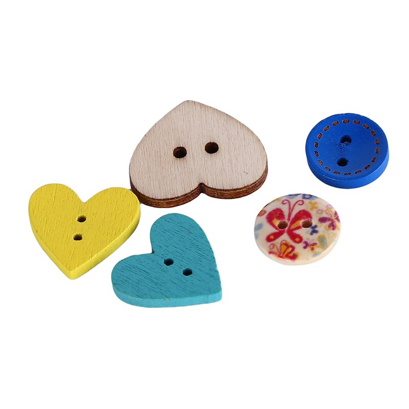 50/100 stuks houten knopen met 2 gaten en verschillende vormen voor scrapbooking, knutselen, doe-het-zelf, babykleding, naaiaccessoires, knoopdecoratie