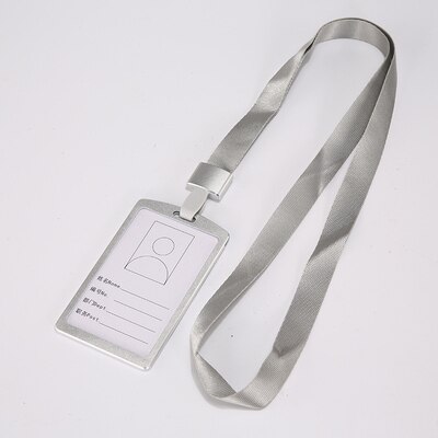Lanyard Card Holders Aluminum Alloy Work Pass Card Cover Employee Exhibition Card Neck Badge Holder: silver