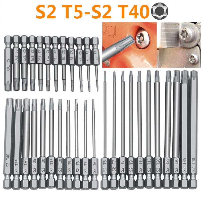 11Pcs 12Pc 50/75/100mm Security Bit Set Tamper Proof Screwdriver Drill Bit Screw Driver Bits Torx Flat Head 1/4" Hex Driver Bits