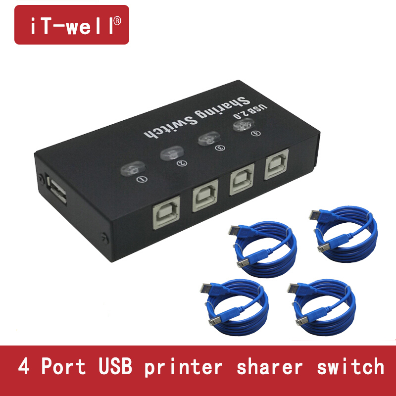 USB HUB 4 Port Handmatige Sharing Switch Adapter Box Per Scanner Stampante 4 computers delen een printer