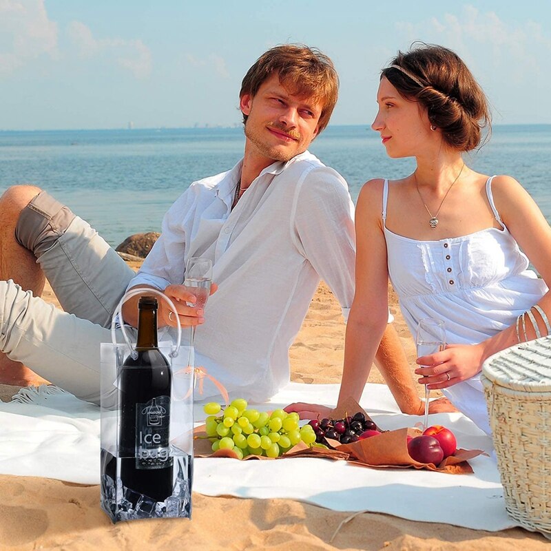 Draagbare Ijs Wijn Zak Wijn Koeltas Pvc Wijn Pouch Tassen Met Handvat Voor Champagne, Koud Bier, Wijn