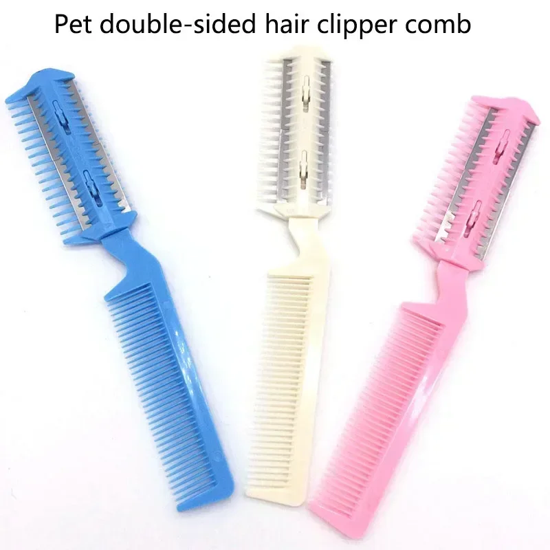 Tondeuse à cheveux pour animaux de compagnie, peigne coupé pour chien et chat avec 2 lames, rasoir de toilettage, brosse à cheveux amincissante, produits pour chats