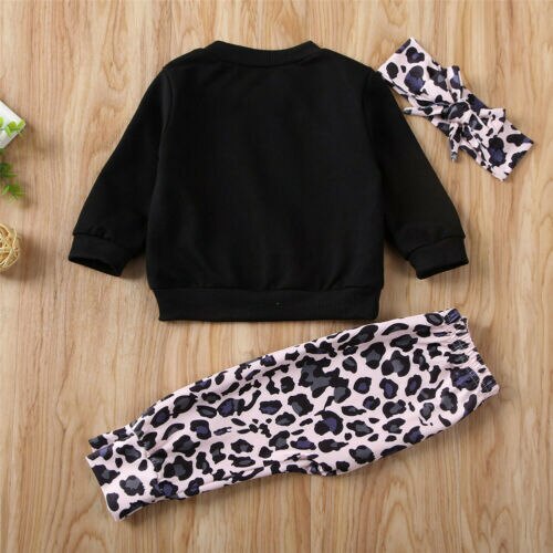 Toddler børn leopard sports tøj sæt baby pige top t-shirt + bukser træningsdragt outfit