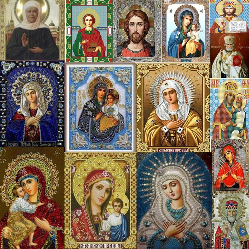 Pintura de diamante 5D DIY con icono religioso, decoración del hogar, bordado de diamantes, cuadro de diamantes de imitación cuadrado de estilo clásico