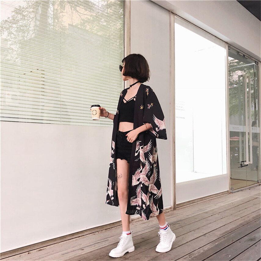 Japanse Kimono Traditionele Vrouw Lange Kimono Vest Cosplay Blouse Shirt Yukata Vrouwelijke Japanse Jurk Haori Kleding