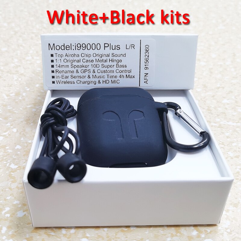 I99000 Plus TWS sans fil Bluetooth écouteur PK i5000 i9000 Pro i99999 Plus TWS Air2 haut Airoha 1562A puce avec charnière en métal de texte: White-Black kits