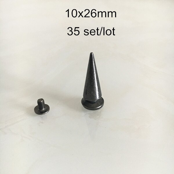 Ruuvata metalliset niittinastat, musta gunmetal punk rock piikkiniitti, luoti / härkäsarvi ruuvitappi, tee-se-itse-kengät, laukut, nahkakäsityöt: 10 x 26mm 35 setti