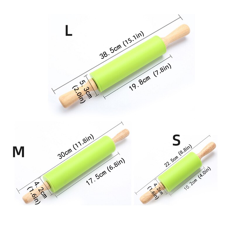 3 Size Silicone Rolling Pin Kitchen Gadgets Fondant Pastry Tools Rotatable Non-Stick Wooden Dough Roller Baking Accessories