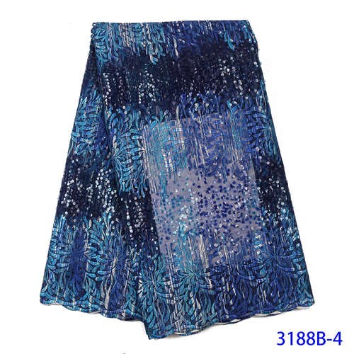 Nigeriaanse Kant Stof Tule Kant Afrikaanse Stof Kant Geborduurde Veters Met Pailletten KS3188B: 3188B-4