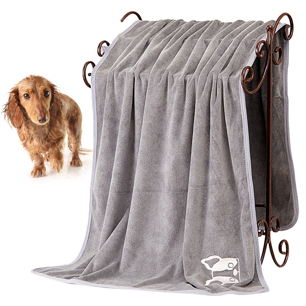 70cm*140cm hunde katt valp håndkle mikrofiber sterkt absorberende vann badedyr håndkle tørt hår hundehåndklær teppe madrass 1 stk: Grå