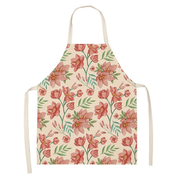 Bloemen Print Katoen Linnen Schort Keuken Vrouwen Bakken Taille Bib Thuis Koken Korte Mouwloze Overgooier 55x68cm: style 5 / 55x68cm