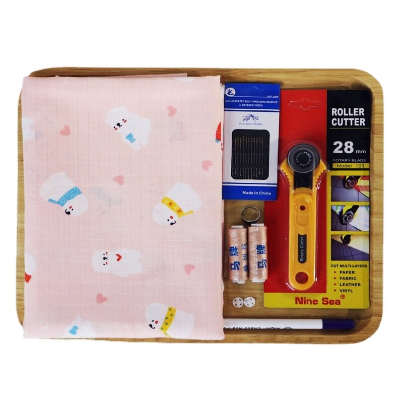 DIY Sewing Kit Patchwork Cloth Material Set with Cotton Fabric Needls Threads Rotary Cutter for Sewing Baby Clothing