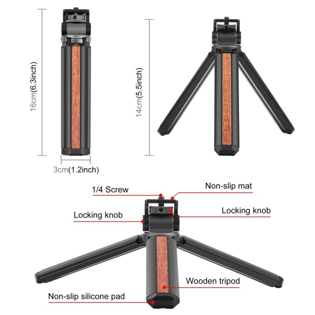 Inlaid Wood Desktop Live Tripod Multi-function Mobile Phone Holder Folding Portable 1/4 Screw Mini Tripod For Photography Camera