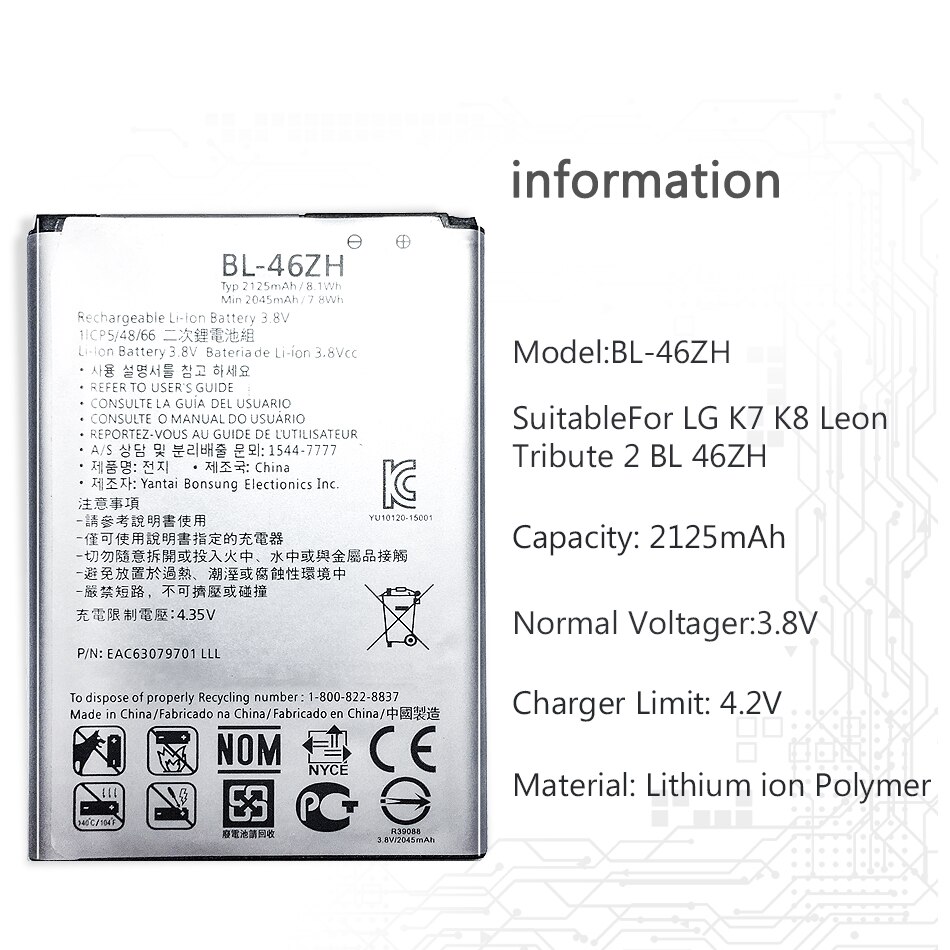 Batterie Für LG Leon Tribut 1 2 5/K4 K7 K8 K10 K20 K30 Plus / V10 V20 V30 v40 V50 ThinQ LS675 D213 H340 L33 X210 BL-46ZH