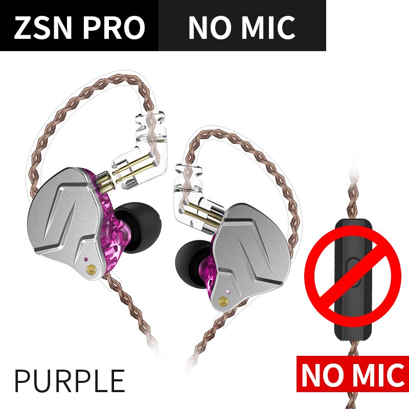 Kz zsn pro metal øretelefoner 1ba+1dd hybrid teknologi hifi bas øretelefoner i øret monitor øretelefon sport støjreduktion: Lilla ingen mikrofon