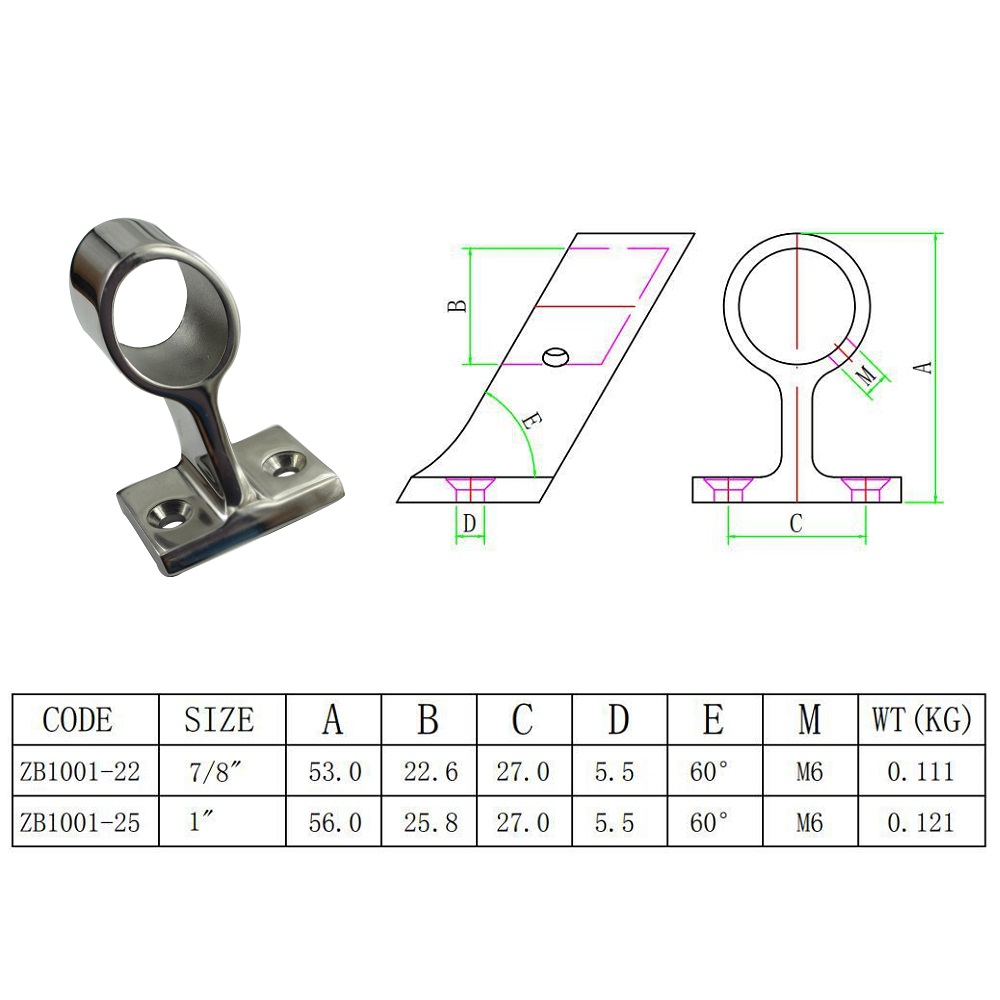 2PCS 316 Stainless Steel Hand Rail Fitting Center Bracket Stanchion 7/8 inch 1 inch Marine Boat Hardware For 22mm And 25mm Tube