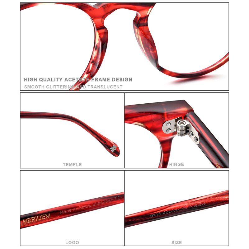HEPIDEM Montura de gafas ópticas de acetato de para mujer Vintage gafas redondas para hombres gafas de prescripción de miopía gafas 9113