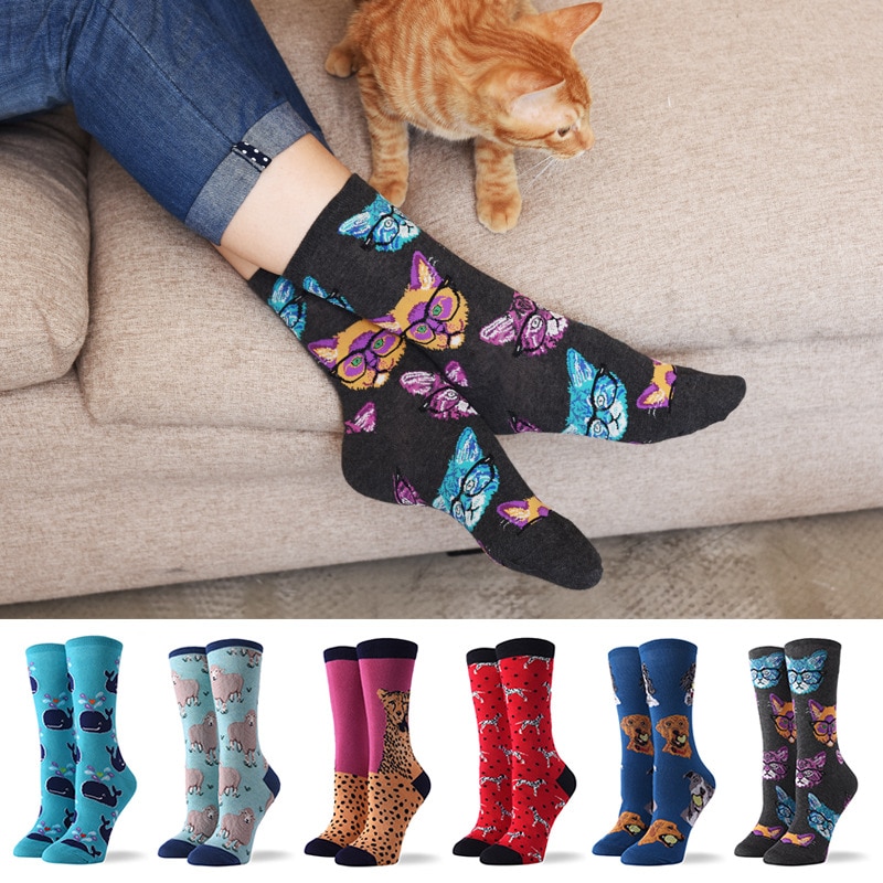 Spring / Autumn / Summer Ladies Socks Butterfly Socks Cute Dog Glasses Cat Socks Cartoon Funny Socks