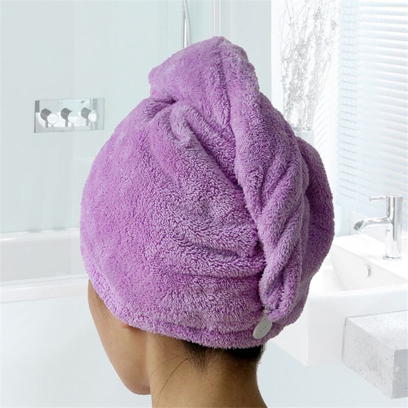 Womenmicrofiber badehåndklæde hår tør hurtigtørrende lady badehåndklæde blødt brusebad til kvinde mand turban hoved wrap badeværktøj: Lilla