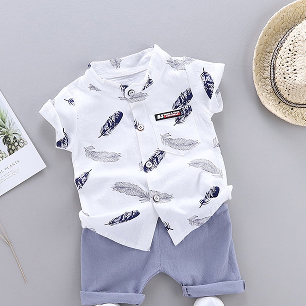 Midden En Kleine Kinderen Baby Baby Kind Tweedelige Blad Shirt Korte Mouw Pak Voor Kinderen Baby Baby Jongens meisjes