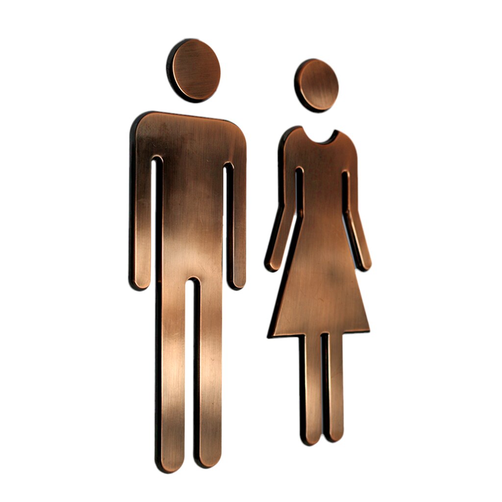 Man&Woman WC Stickers Toilet Signs Restroom Washroom Signage Plaque Bronze