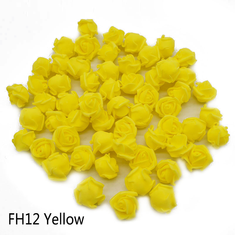 100Pcs/lot 2cm Mini Foam Rose Artificial Flower Heads DIY Craft Decorative Wreath Christmas Wedding Gif Box Decoration: FH12