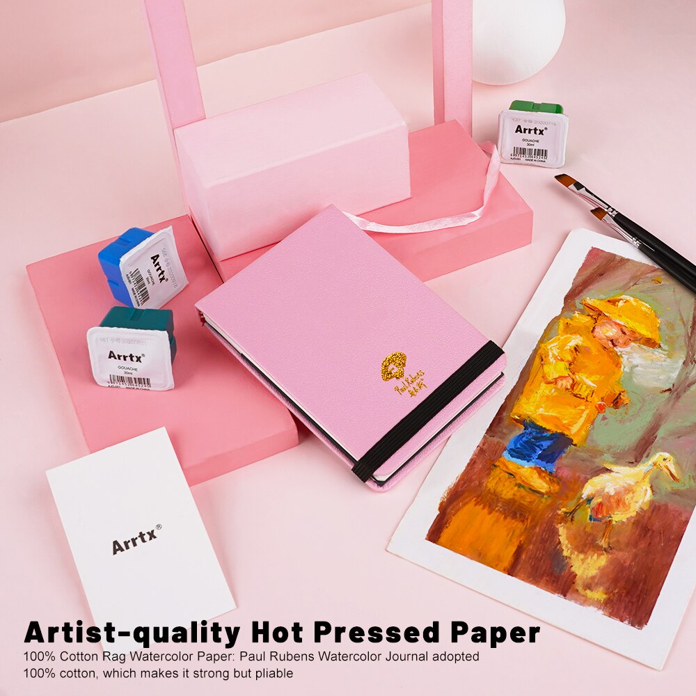 Arrtx 18 Colors Gouache Paint Sets 30ml Cute Jelly Cup Suitable for Hobbyist Artists Paint with Watercolor Paper Pad