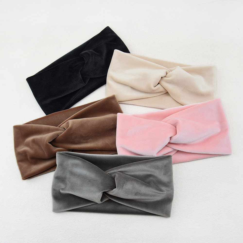 Vinter enkelt korsbånd for kvinner håndlaget ensfarget elastisk knute turban bandasje yoga hårtilbehør