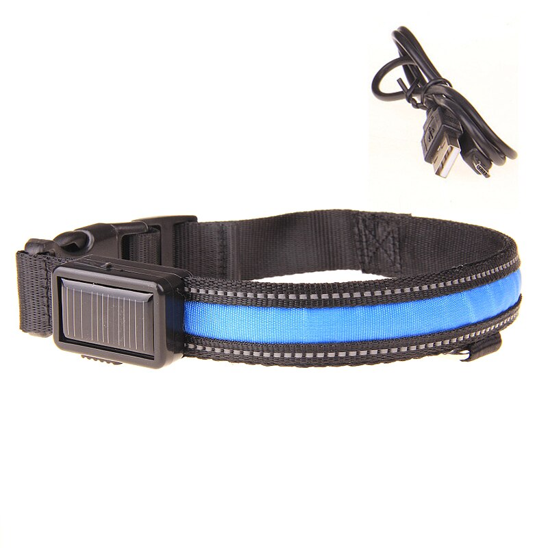 Hondenhalsband van nylon, lichtgevende zonne-led-hondenlamp, nachtveiligheid, gloeiend, knipperend led-hondenhalsband, oplaadbare led-hondenhalsband