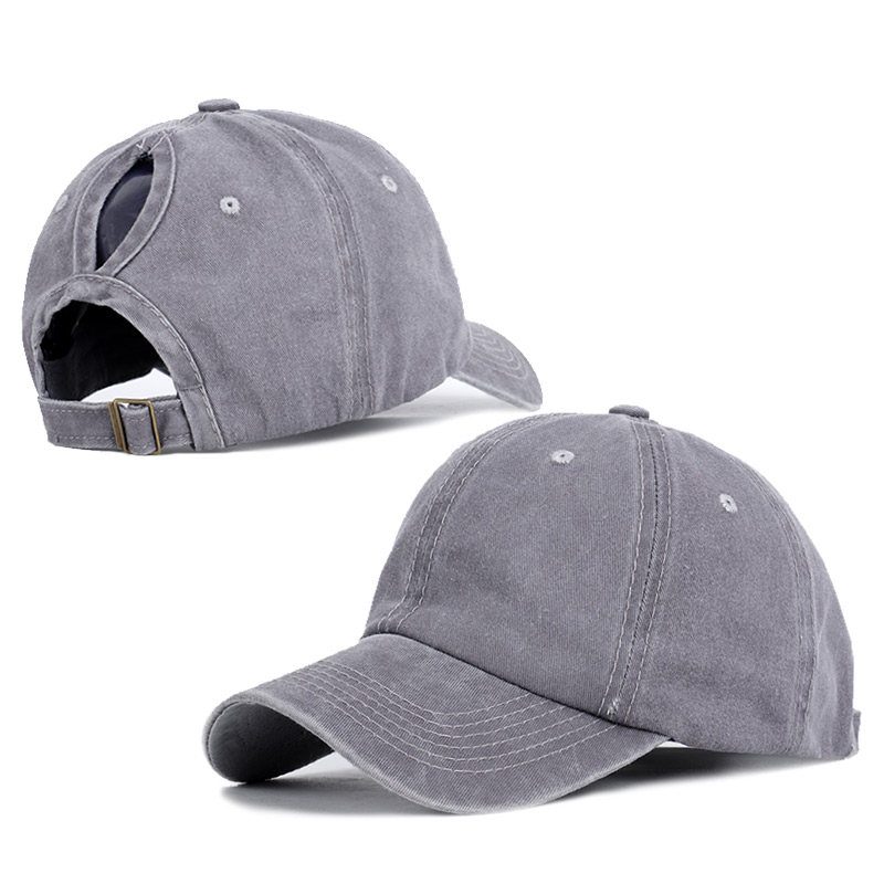 Ponytail Baseball Cap Women Vacation Snapback Hat Washed Cotton Comfort Spring Casual Sport Caps Adjustable: Gray