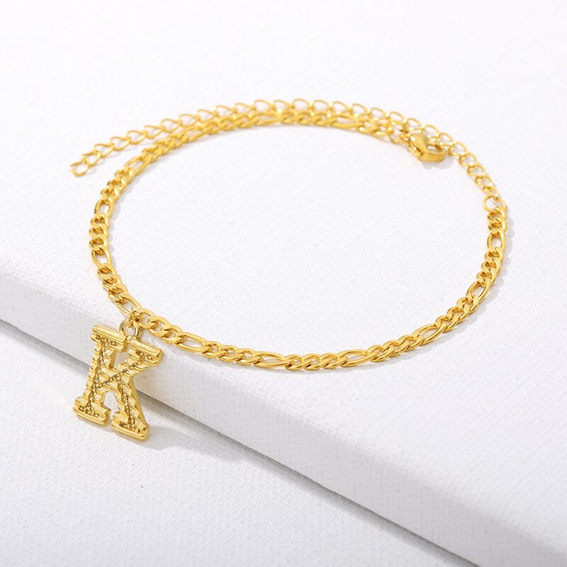 Initial Fußkettchen Armbänder Für Frauen Edelstahl Alphabet Ankle Armband Auf Die Bein A-Z Brief Gold Kette Fuß boho Schmuck: K