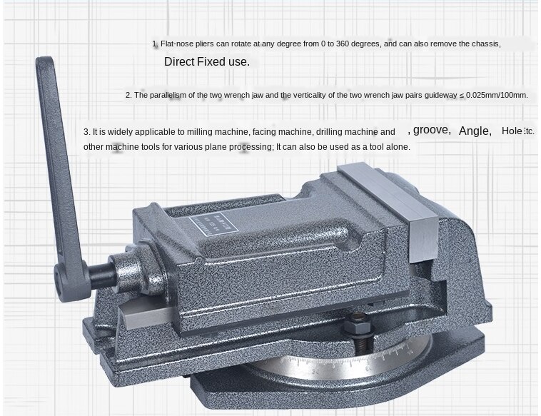 Flat-nose pliers for QH heavy-duty milling machine, precision angle-fixed bench vice for drilling machine, 3 inch