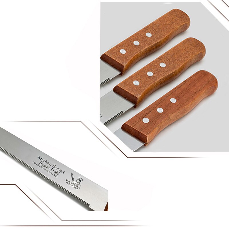 8Inch Stainless Steel Bread Knife Serrated Knife Wooden Handle Fruit Knife Bread Toast Slicer Cake Knife Spatula Baking Tools