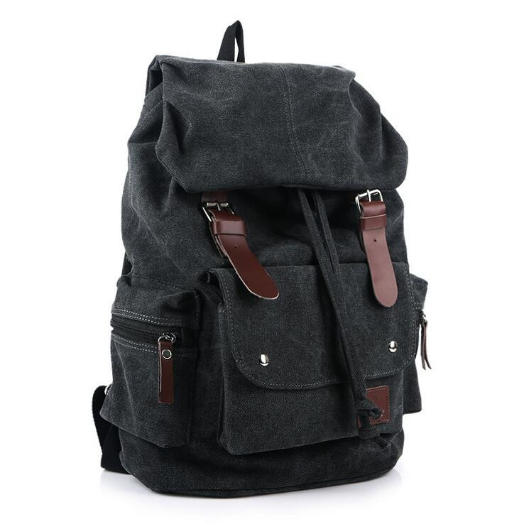 Casual Mannen Canvas Rugzak mannen Vintage Student Schooltas Grote Laptop Rugzak Canvas Trekkoord Rugzak MX16: Black