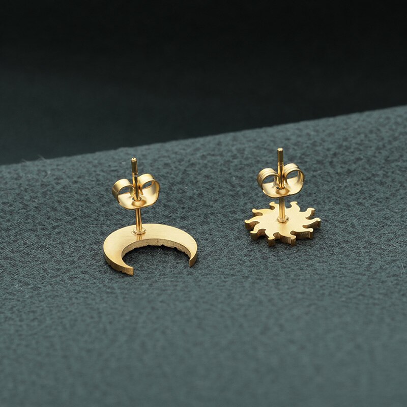 Trend Maan Zon Stud Oorbellen Voor Vrouwen Meisje Oorbellen Sieraden Roestvrij Staal Rose Goud Kleur Pendientes Bijoux Femme