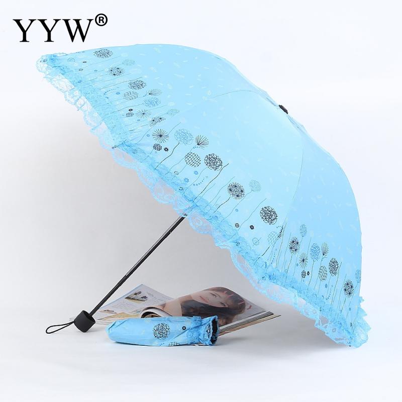 Folding Umbrella Lace Solid Color Pockets Umbrellas Rain Women Parasol Kids Plastic Paraguas Umbrella Machine Ambrella: skyblue