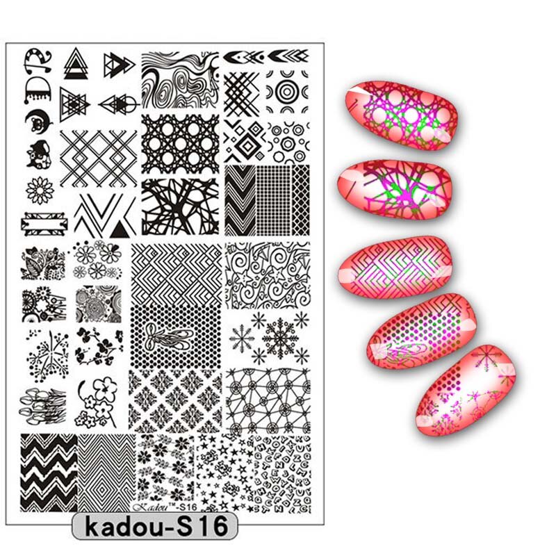 9.5*14.5cm Nail Stamping Plate Nail Art Stencils For Nails Manicure Popular Plate Instruments Tool 16 Patterns: KADOUS16