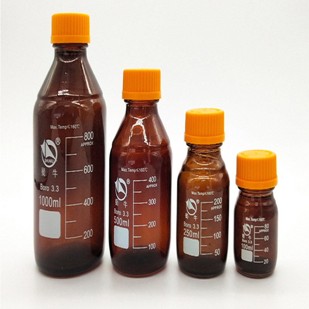 Laboratory Glass Reagent Bottles High 100ml 250ml 500ml 1000ml 2000ml 3000ml 5000ml Brown Screw Glass Reagent Bottle