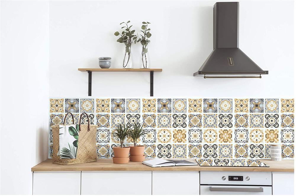 LUCKYYJ-Baldosas de Marruecos, papel tapiz extraíble Beige con múltiples salpicaduras, papel de Contacto autoadhesivo de vinilo para Baño